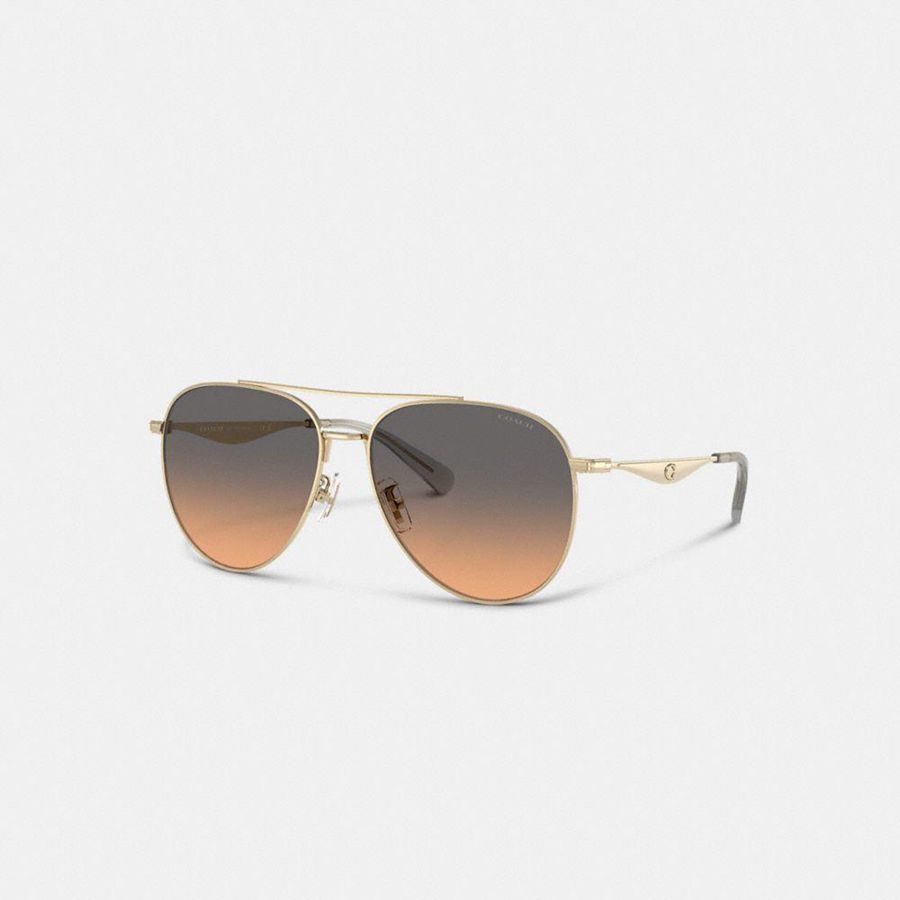 Black Women COACH® Hardware Metal Pilot Sunglasses | 89532KABR