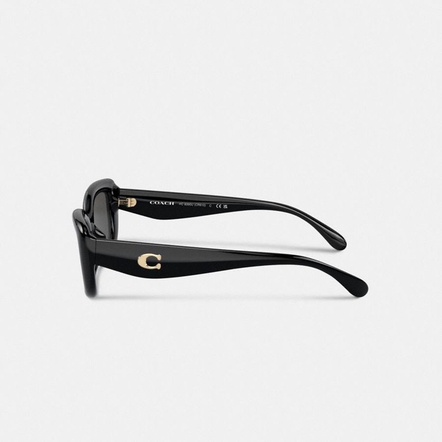 Black Women COACH® Hardware Narrow Rectangle Sunglasses | 21759WGXC