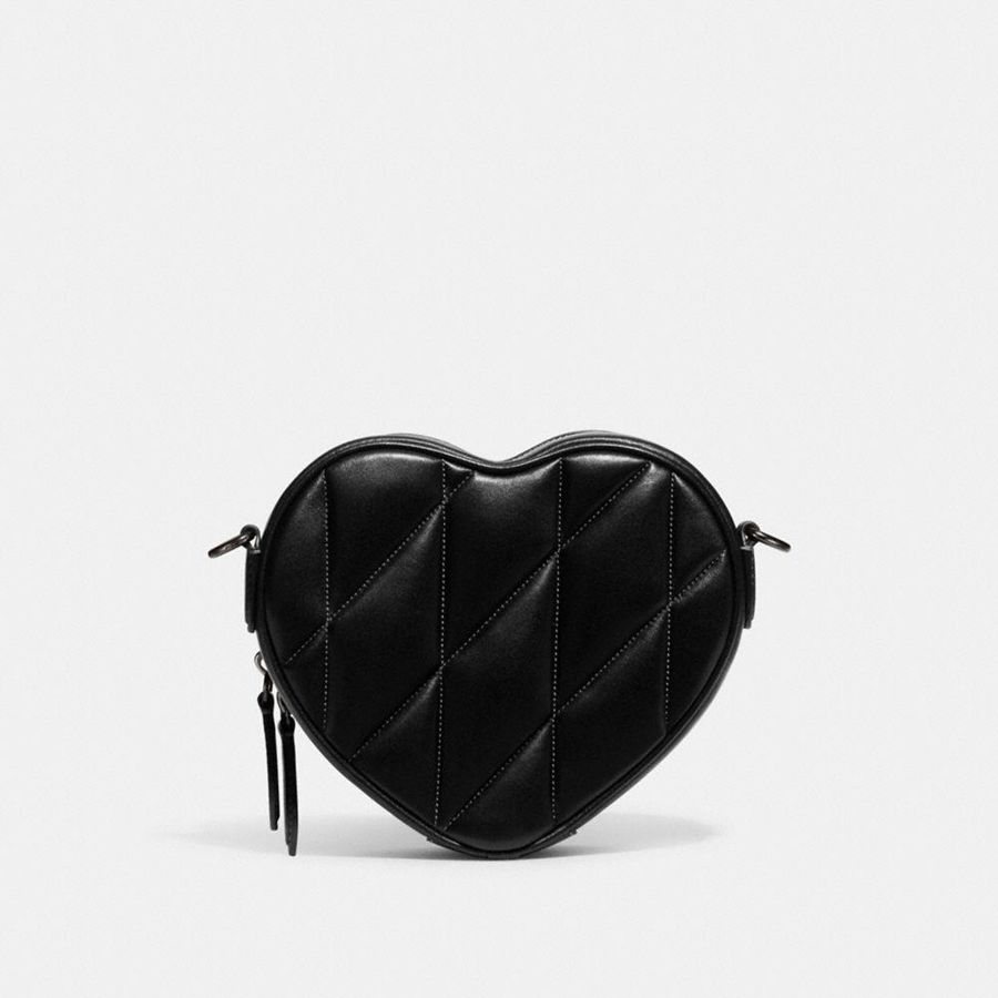 Black Women COACH® Heart With Quilting Crossbody Bag | 04675CNAH