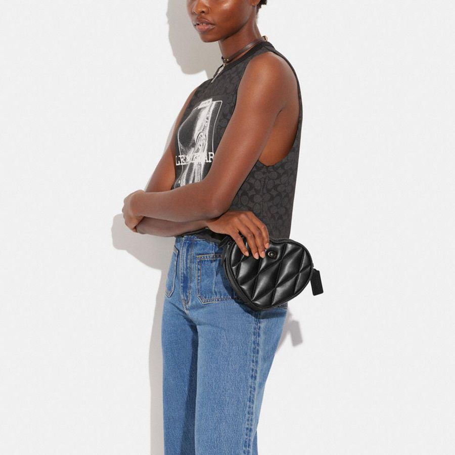 Black Women COACH® Heart With Quilting Crossbody Bag | 04675CNAH