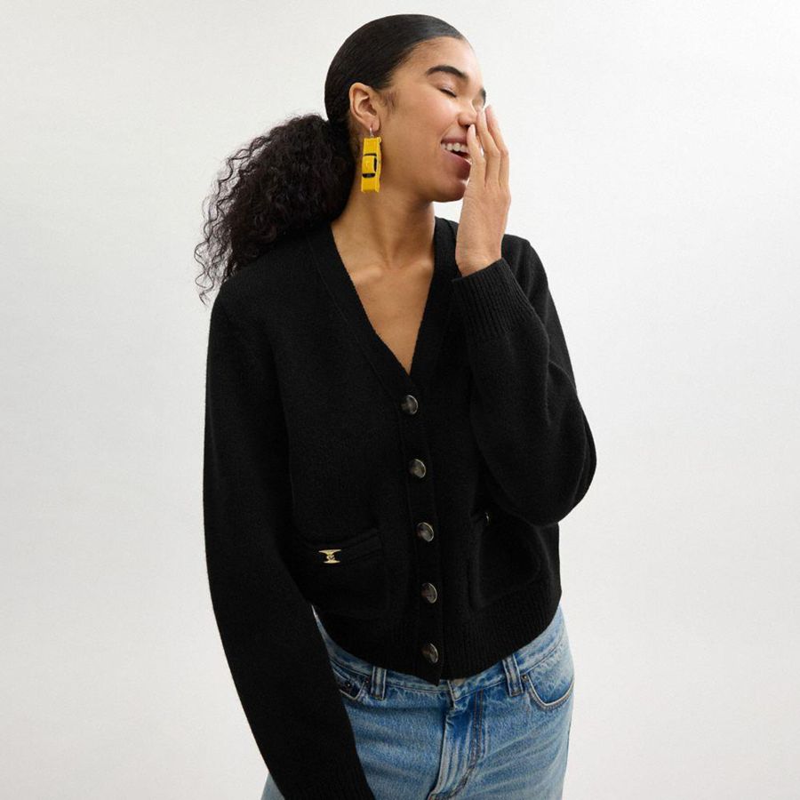 Black Women COACH® Heritage C Cardigan Sweater | 98476HPCL