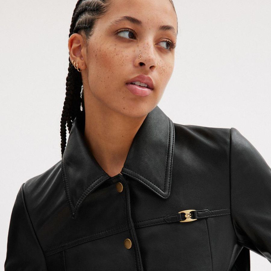Black Women COACH® Heritage C Snap Front Shrunken Jacket | 84025HLUK