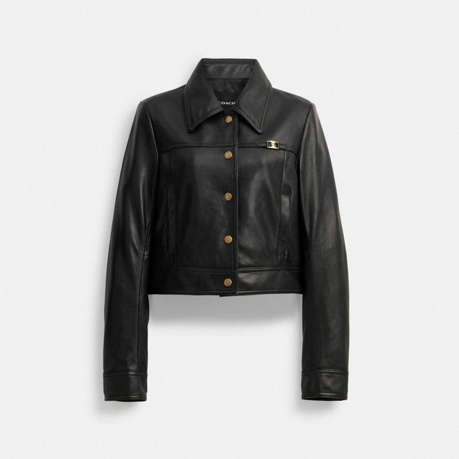 Black Women COACH® Heritage C Snap Front Shrunken Jacket | 84025HLUK
