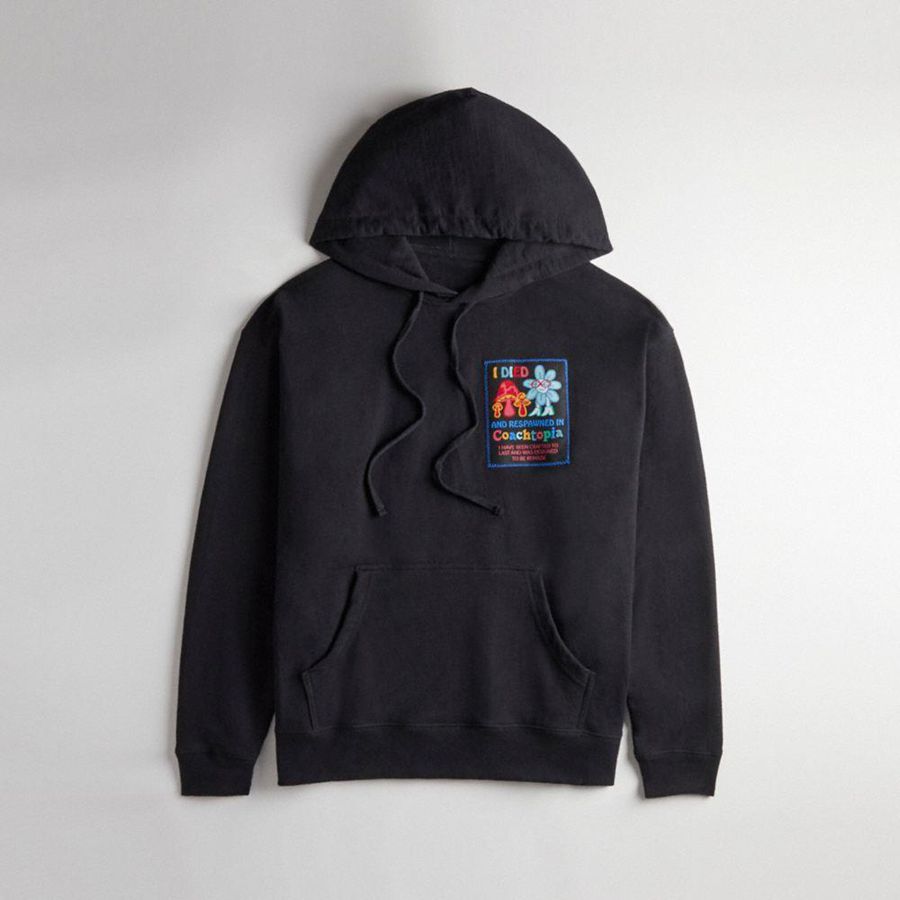 Black Women COACH® Hoodie With Coachtopia Graphic Label Hoodie | 13286LUWT