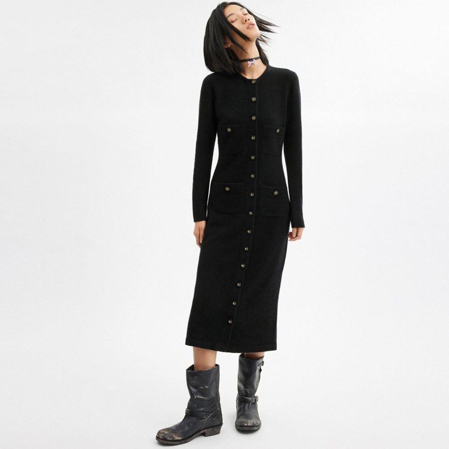 Black Women COACH® Knit Cardigan Dress | 04165LNEZ