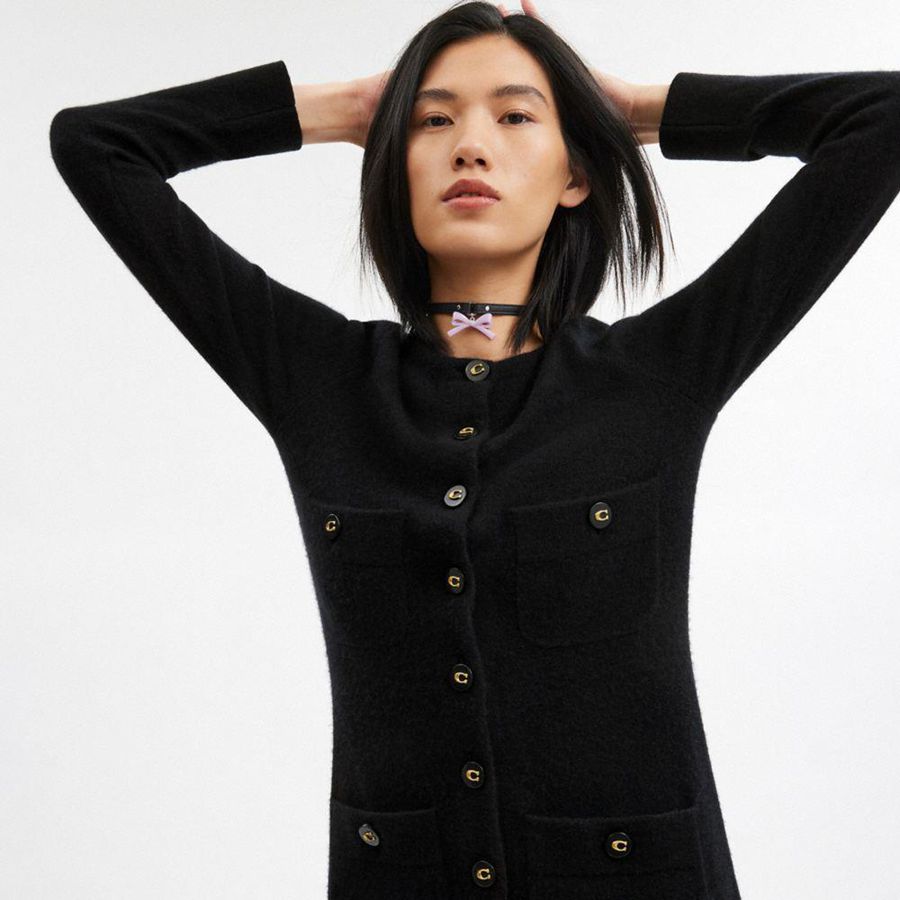 Black Women COACH® Knit Cardigan Dress | 04165LNEZ