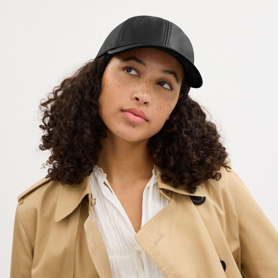 Black Women COACH® Leather Baseball Hat | 54276VTSY