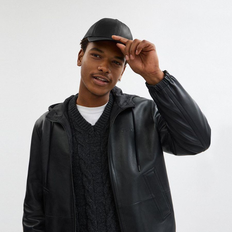 Black Women COACH® Leather Baseball Hat | 54276VTSY