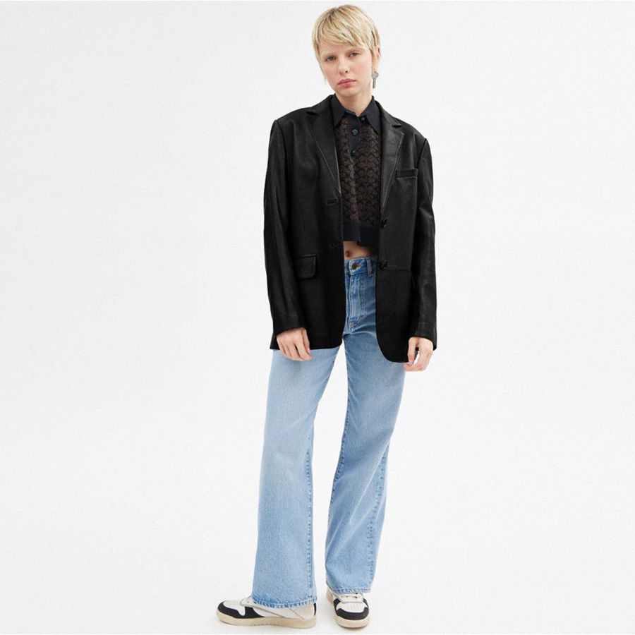 Black Women COACH® Leather Blazer | 20381ASHD