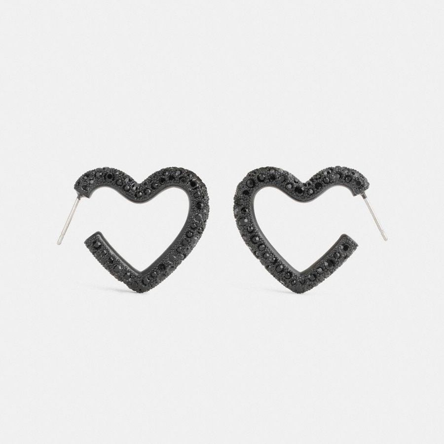 Black Women COACH® Pavé Heart Hoop Earrings Jewelry | 47905LUWV
