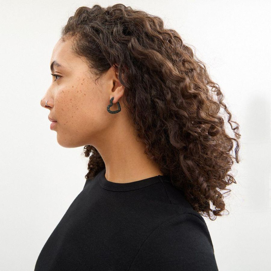 Black Women COACH® Pavé Heart Hoop Earrings Jewelry | 47905LUWV