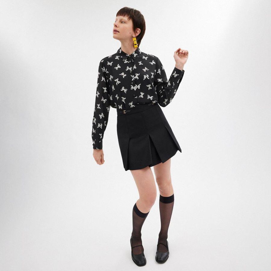 Black Women COACH® Printed Blouse Shirt | 74120XWSI