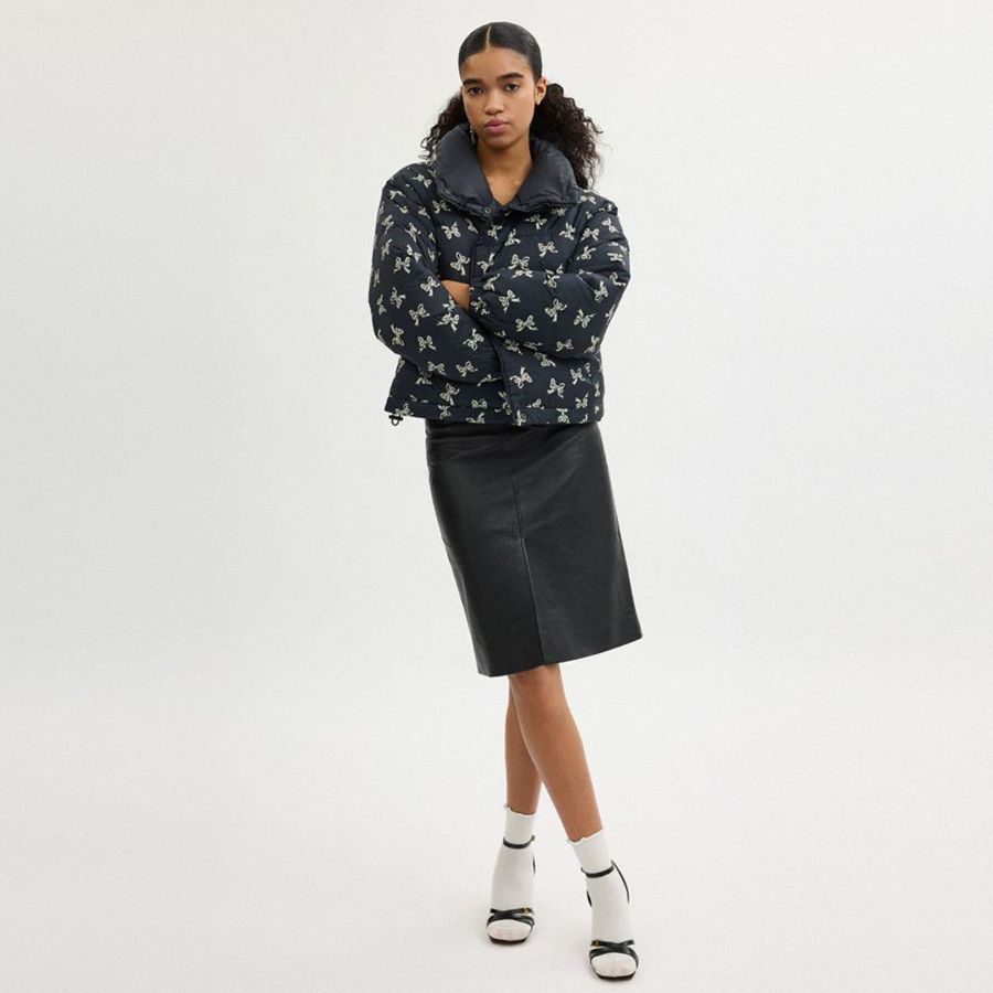 Black Women COACH® Reversible Cropped Puffer In Recycled Polyamide Jacket | 95812ONEL