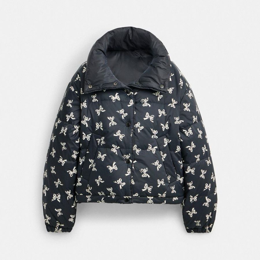 Black Women COACH® Reversible Cropped Puffer In Recycled Polyamide Jacket | 95812ONEL