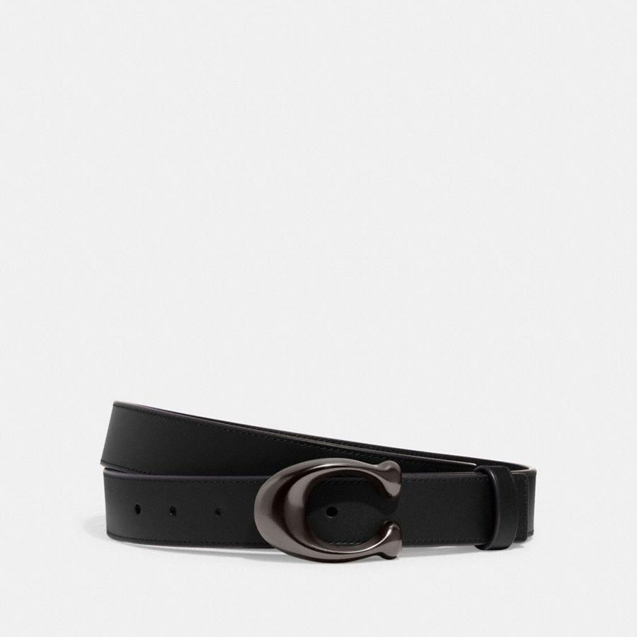 Black Women COACH® Sculpted C Buckle Cut To Size Reversible, 32 Mm Belts | 71234WSLI