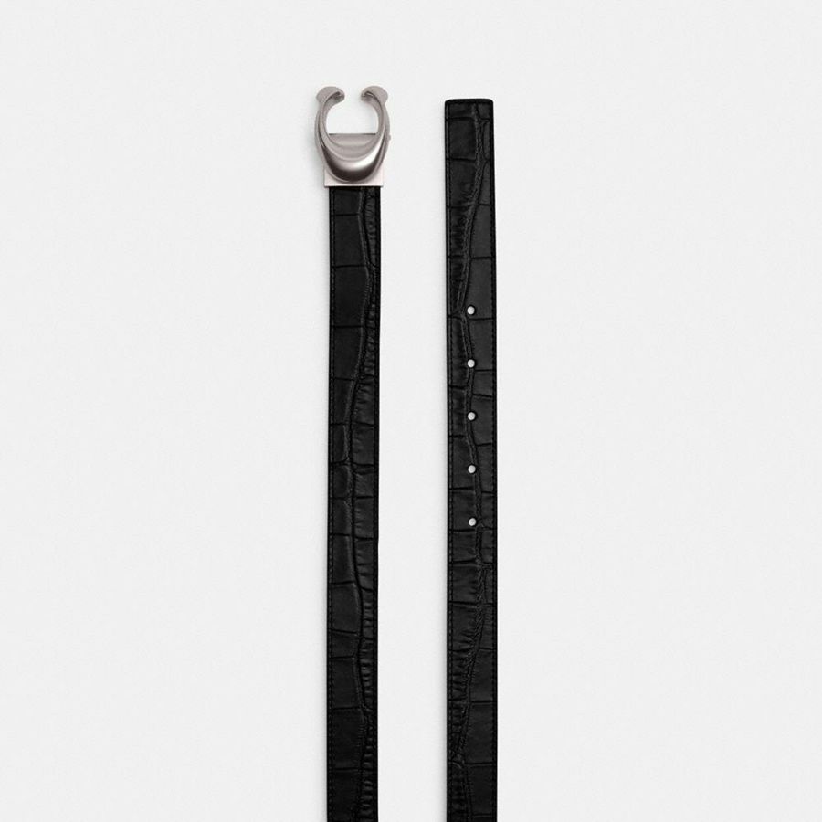Black Women COACH® Sculpted Signature Buckle Reversible, 25 Mm Belts | 17504DVMT