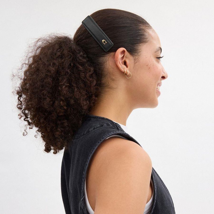 Black Women COACH® Signature Leather Barrette Jewelry | 47231JDWC