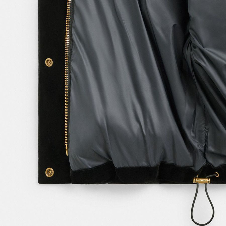 Black Women COACH® Velvet Puffer Jacket | 83402VWGM