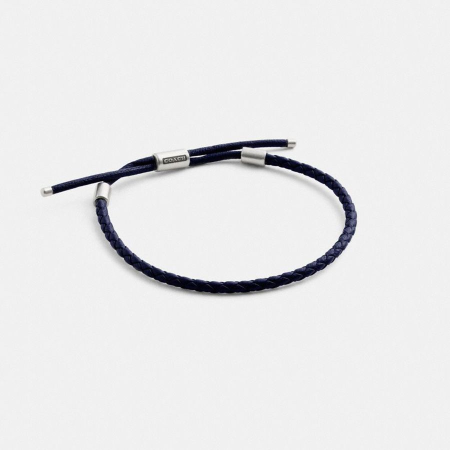 Blue Men COACH® Braided Leather Bracelet Jewelry | 71062TKUQ