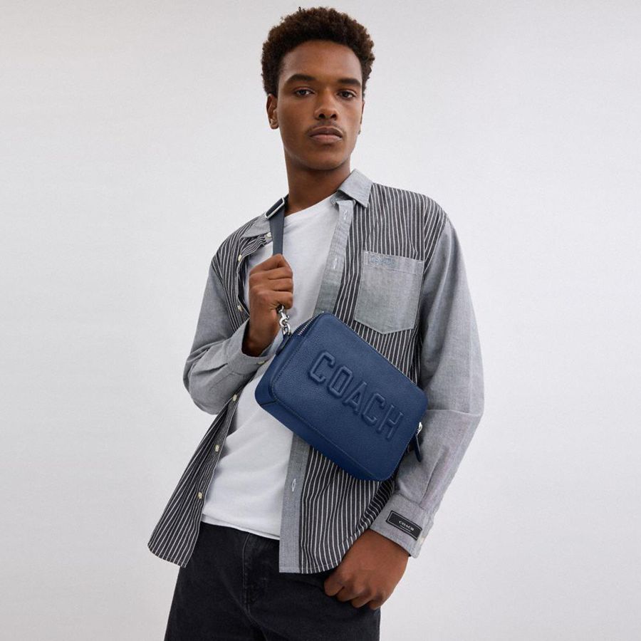 Blue Men COACH® Charter 24 With Coach Graphic Crossbody Bag | 34175WDOC