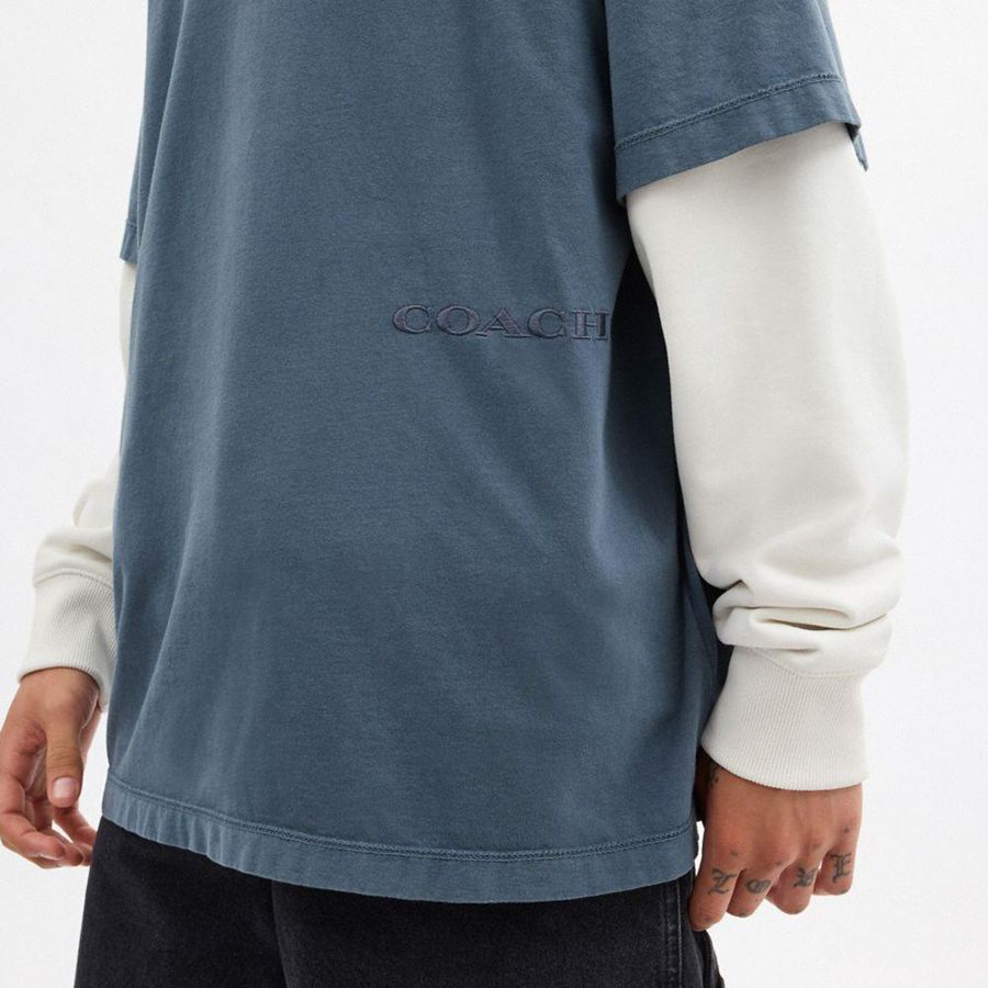 Blue Men COACH® Garment Dye In Organic Cotton T-Shirt | 13825QINF