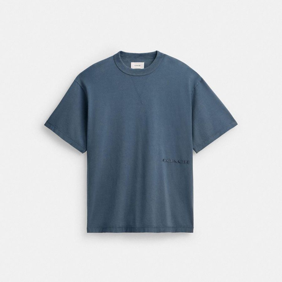 Blue Men COACH® Garment Dye In Organic Cotton T-Shirt | 13825QINF