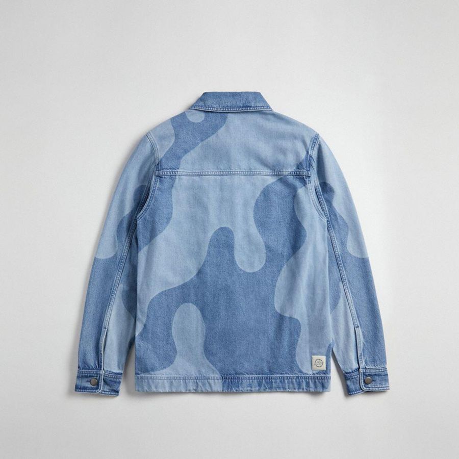 Blue Men COACH® Jean Jacket In Wavy Wash Shirt | 08359JVHD