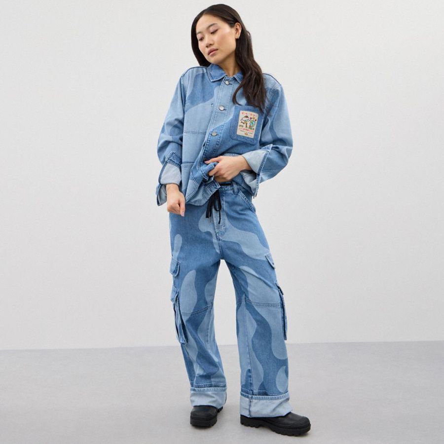 Blue Men COACH® Jean Jacket In Wavy Wash Shirt | 08359JVHD