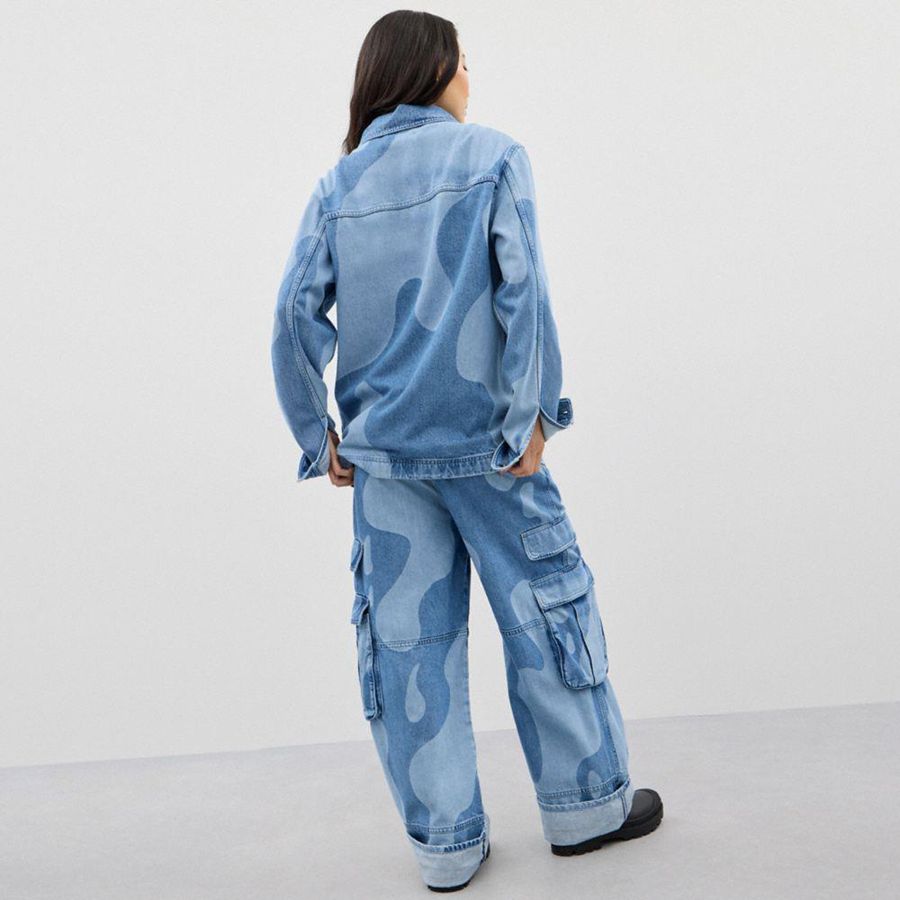 Blue Men COACH® Jean Jacket In Wavy Wash Shirt | 08359JVHD