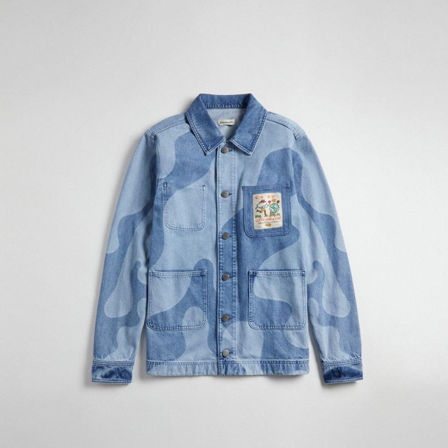Blue Men COACH® Jean Jacket In Wavy Wash Shirt | 08359JVHD