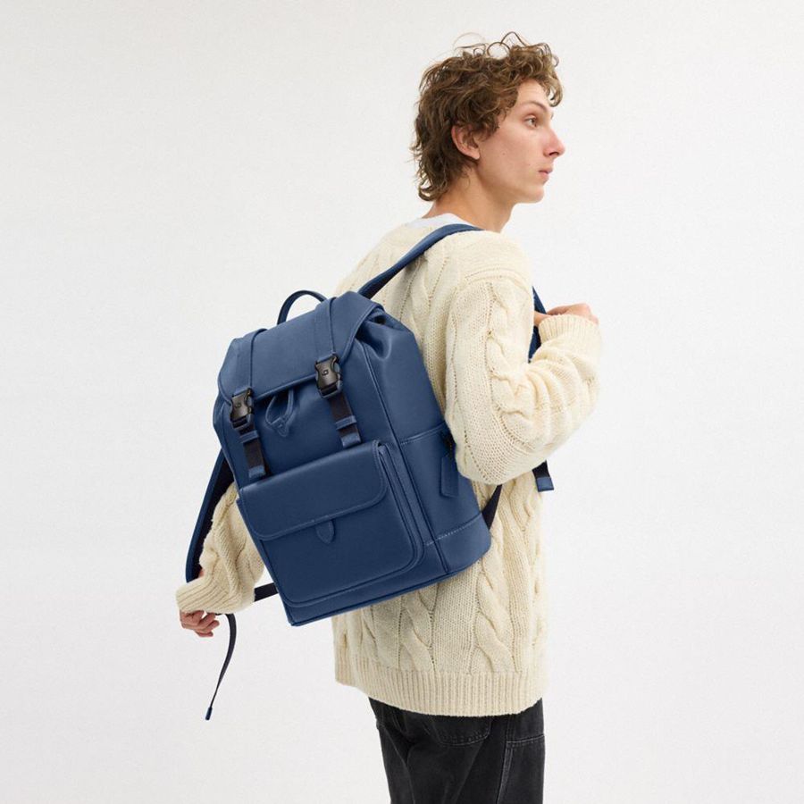 Blue Men COACH® League Flap Backpack | 95630YSGC