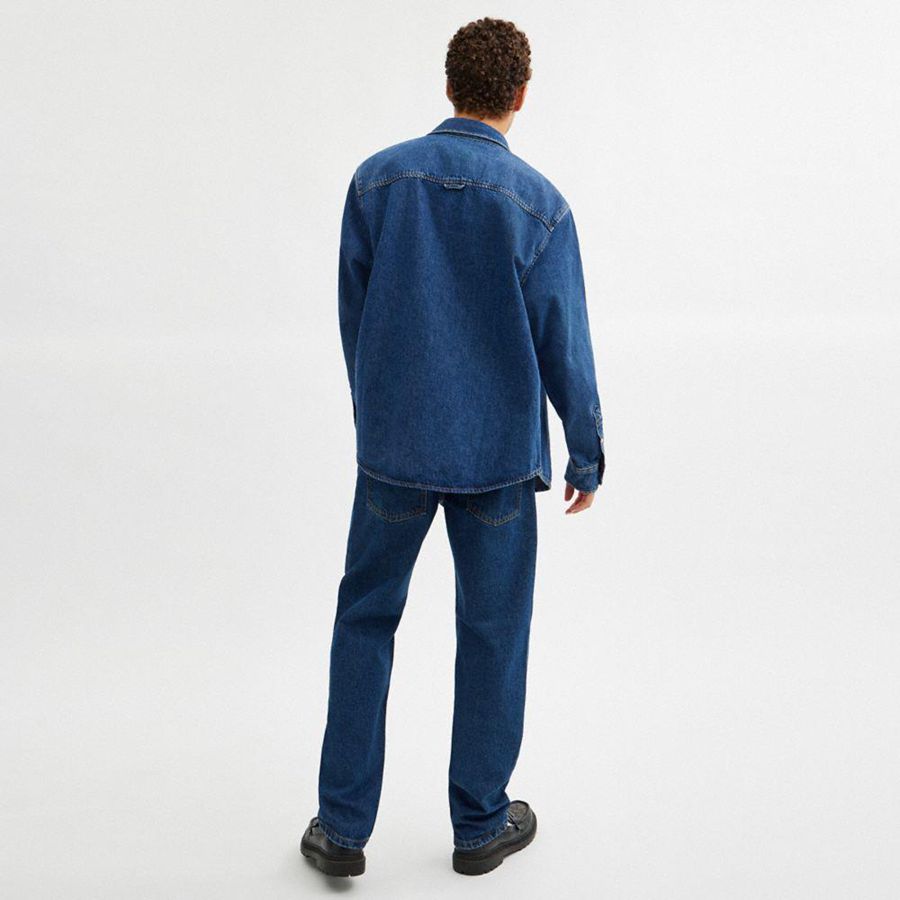 Blue Men COACH® Long Sleeve Denim Shirt | 13895EAWL