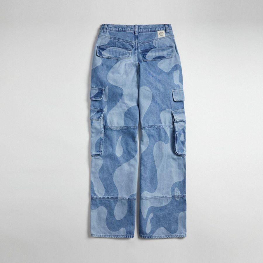 Blue Women COACH® Cargo With Wavy Wash Pants | 50173SHNT