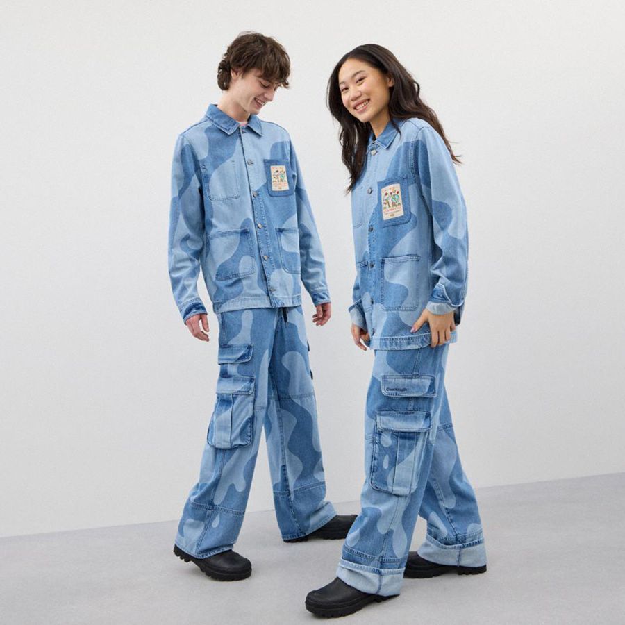 Blue Women COACH® Cargo With Wavy Wash Pants | 50173SHNT