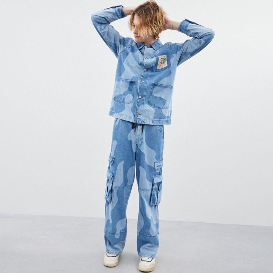 Blue Women COACH® Cargo With Wavy Wash Pants | 50173SHNT