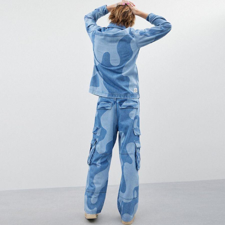 Blue Women COACH® Cargo With Wavy Wash Pants | 50173SHNT