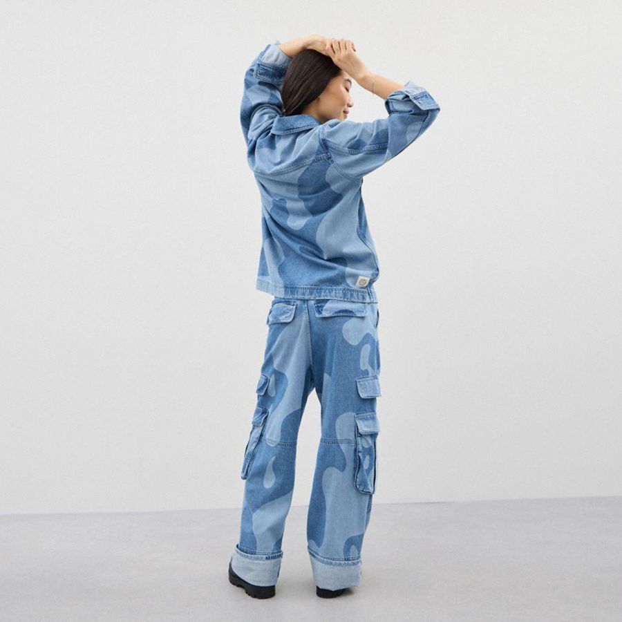 Blue Women COACH® Cargo With Wavy Wash Pants | 50173SHNT