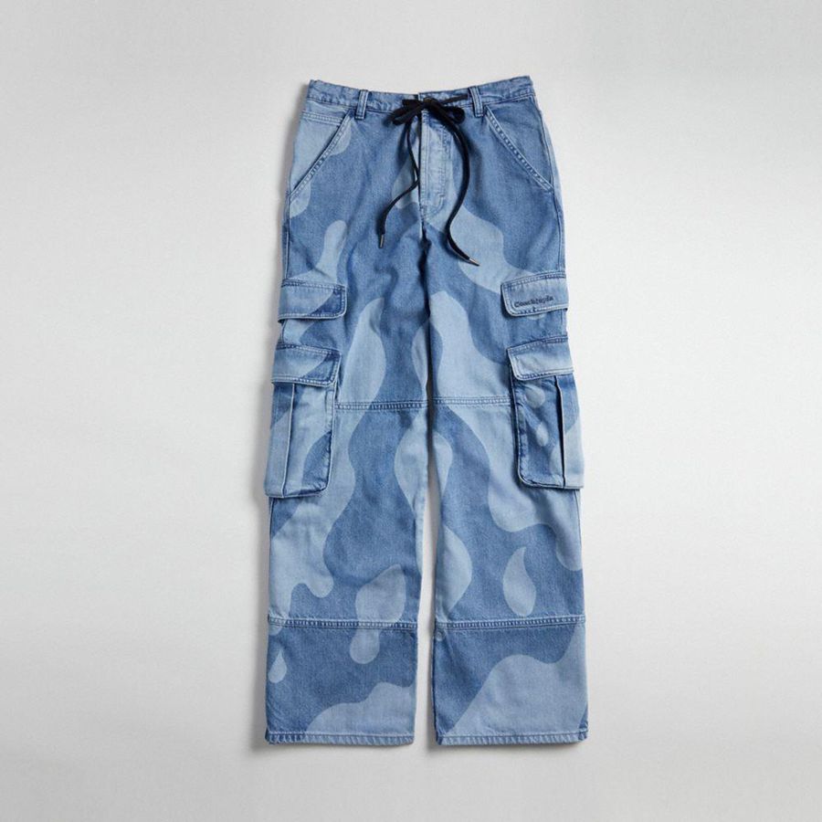 Blue Women COACH® Cargo With Wavy Wash Pants | 50173SHNT