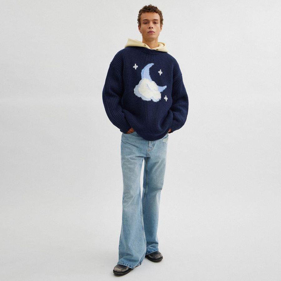 Blue Women COACH® Chunky Graphic In Recycled Wool Sweater | 19603WNCJ