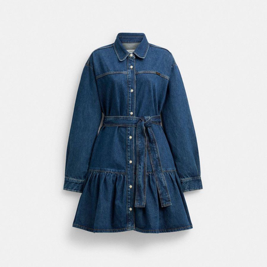 Blue Women COACH® Denim Shirt Dress | 93564XAJZ