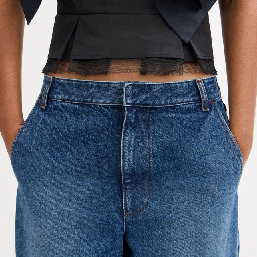 Blue Women COACH® Denim Trousers Pants | 05369PKXV