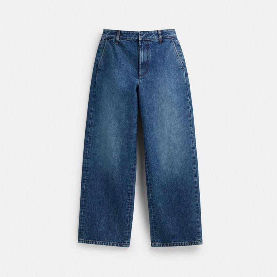 Blue Women COACH® Denim Trousers Pants | 05369PKXV