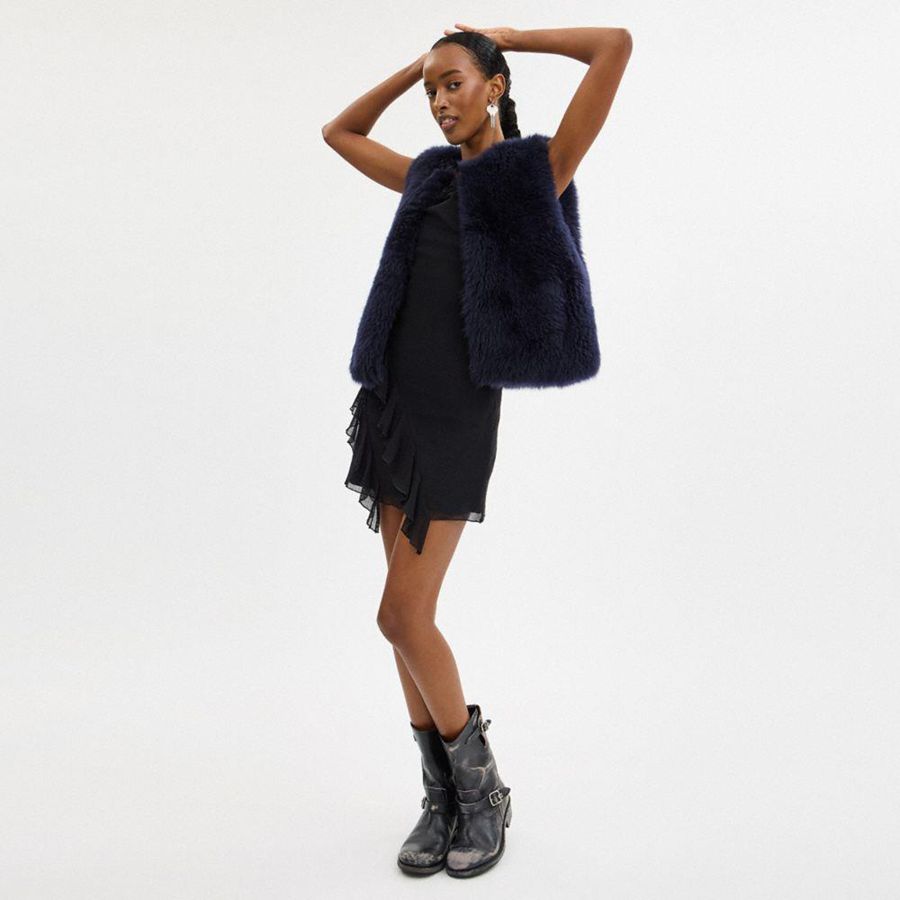 Blue Women COACH® Fluffy Shearling Vest | 96345ZAHD