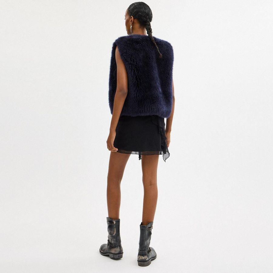 Blue Women COACH® Fluffy Shearling Vest | 96345ZAHD