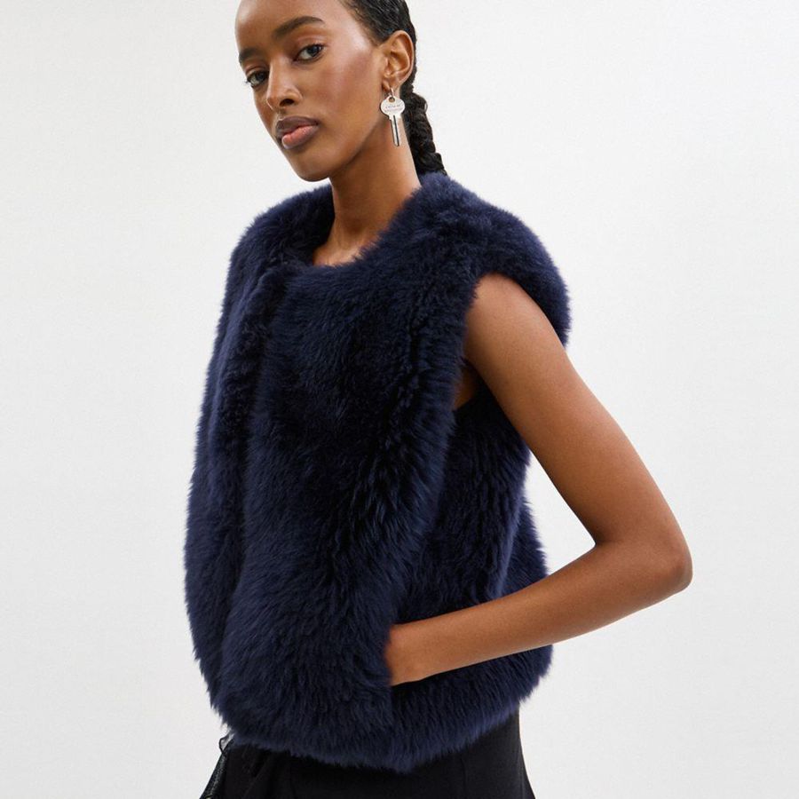 Blue Women COACH® Fluffy Shearling Vest | 96345ZAHD