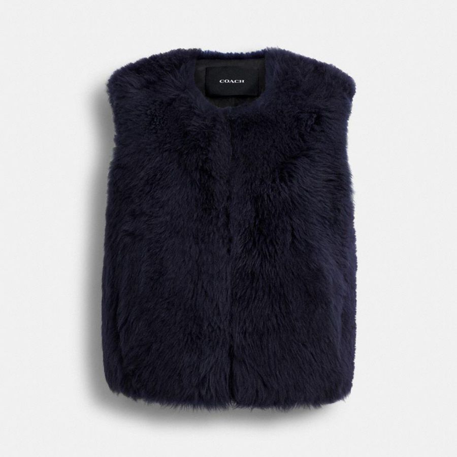 Blue Women COACH® Fluffy Shearling Vest | 96345ZAHD