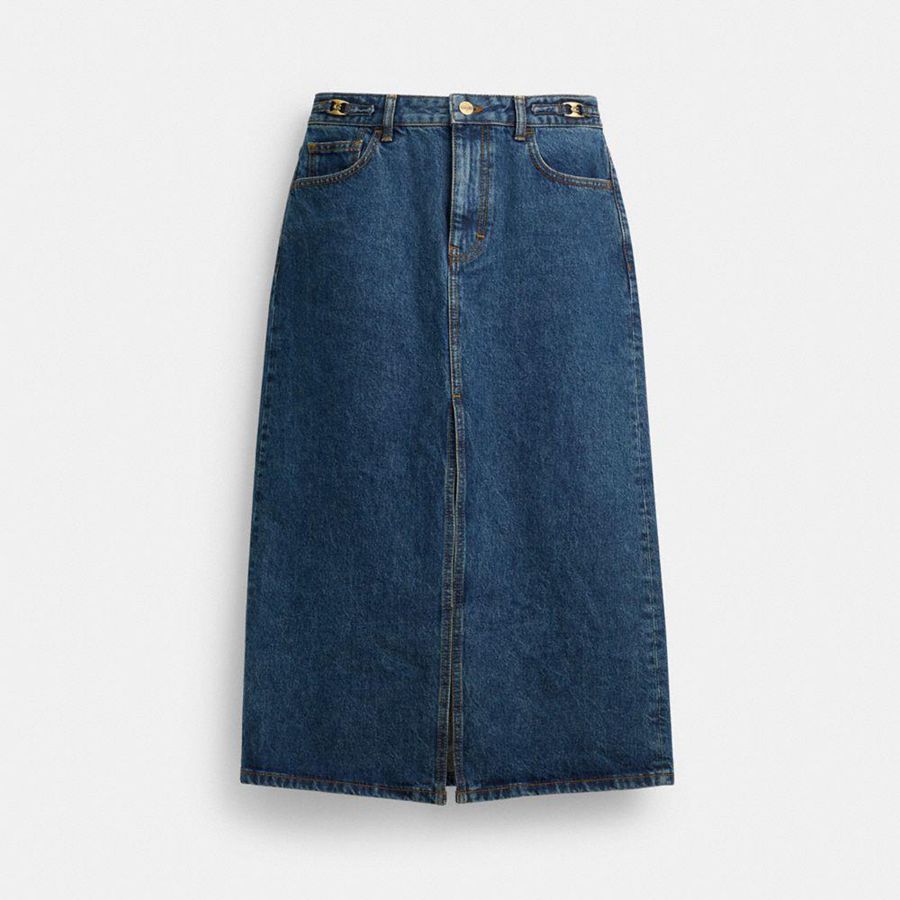 Blue Women COACH® Heritage C Denim Maxi Skirt | 43615GUDH