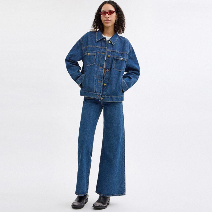 Blue Women COACH® Heritage C Denim Trucker Jacket | 16289YJGZ