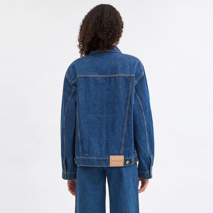 Blue Women COACH® Heritage C Denim Trucker Jacket | 16289YJGZ