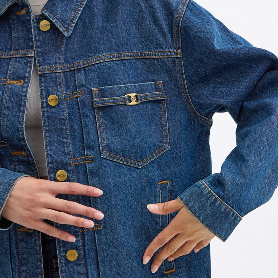 Blue Women COACH® Heritage C Denim Trucker Jacket | 16289YJGZ